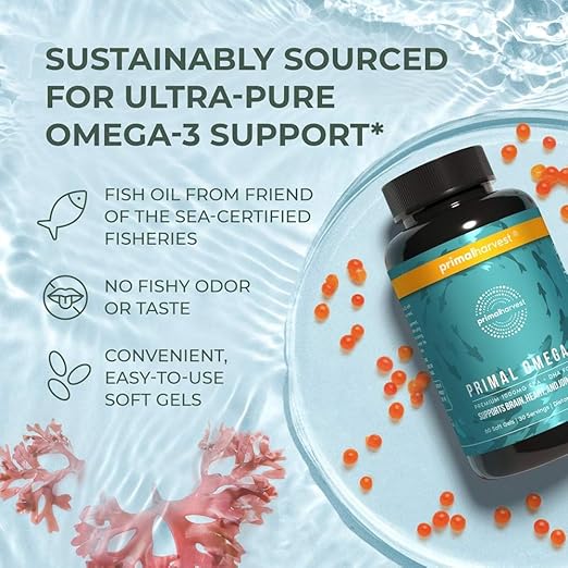 Primal Harvest Omega-3 Fish Oil Softgels (1800mg EPA & DHA, 60 Softgels)