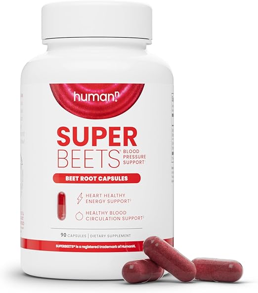 humanN SuperBeets Beetroot Powder Capsules (1000mg, 60 Capsules) for Enhanced Nitric Oxide Production