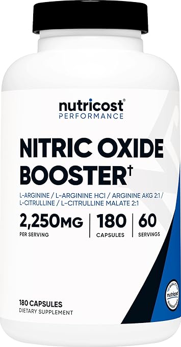 Nutricost Nitric Oxide Booster - 120 Capsules | L-Arginine + Citrulline | Pre-Workout Support