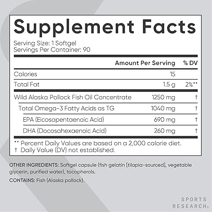 Sports Research Triple Strength Omega-3 Fish Oil - 1250mg | 90 Softgels