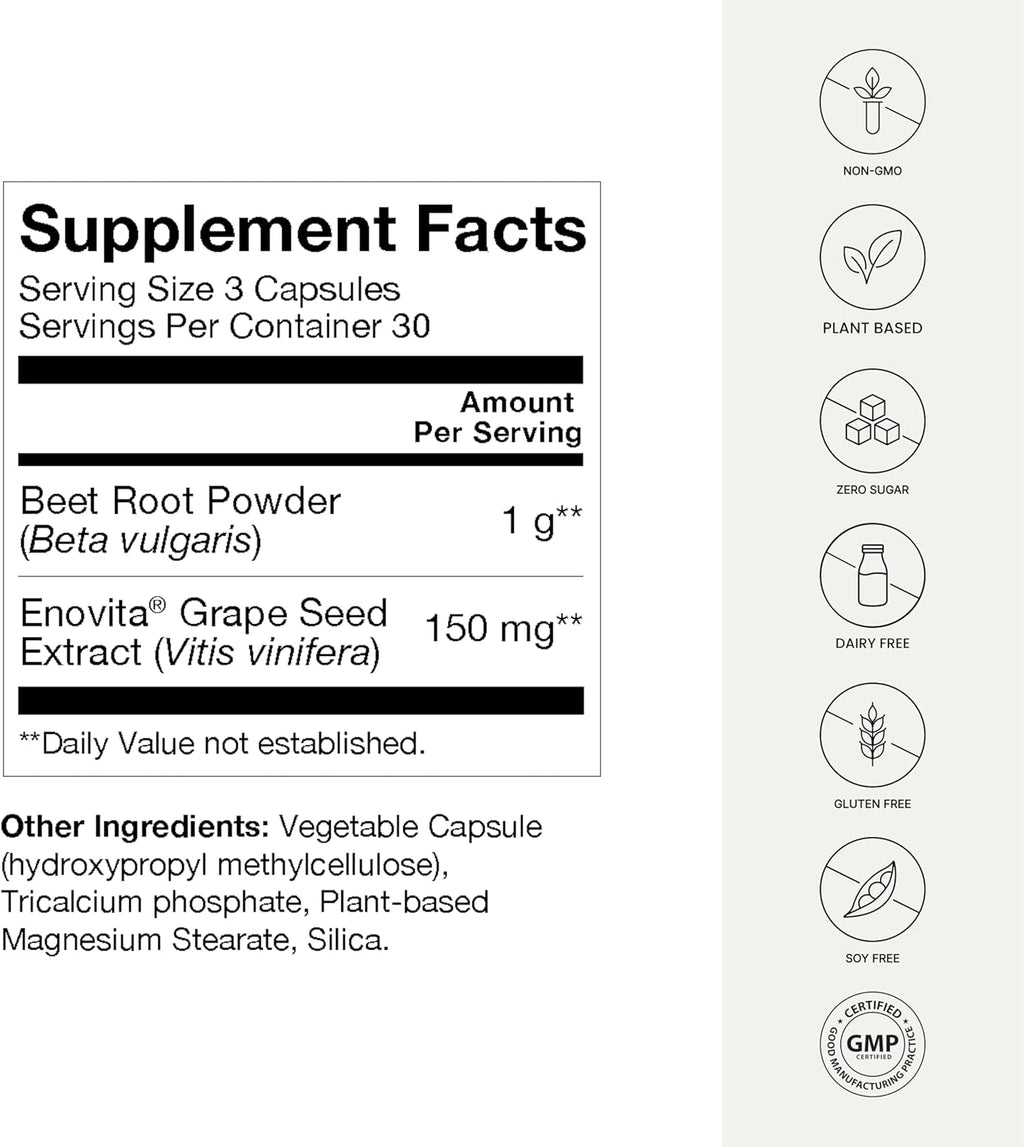 humanN SuperBeets Beetroot Powder Capsules (1000mg, 60 Capsules) for Enhanced Nitric Oxide Production