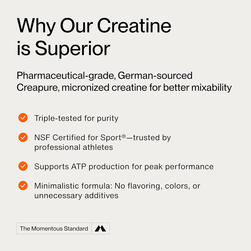 Momentous Creatine Creapure (Micronized Creatine Monohydrate for Performance, 300g)