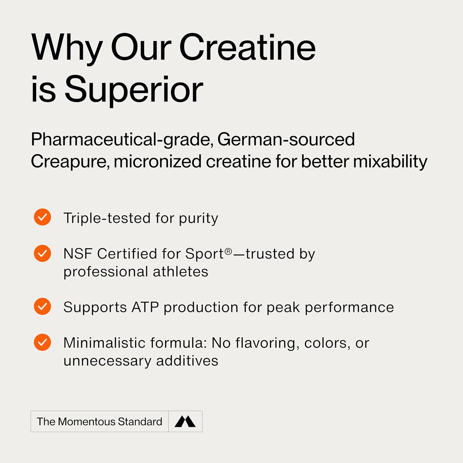 Momentous Creatine Creapure (Micronized Creatine Monohydrate for Performance, 300g)
