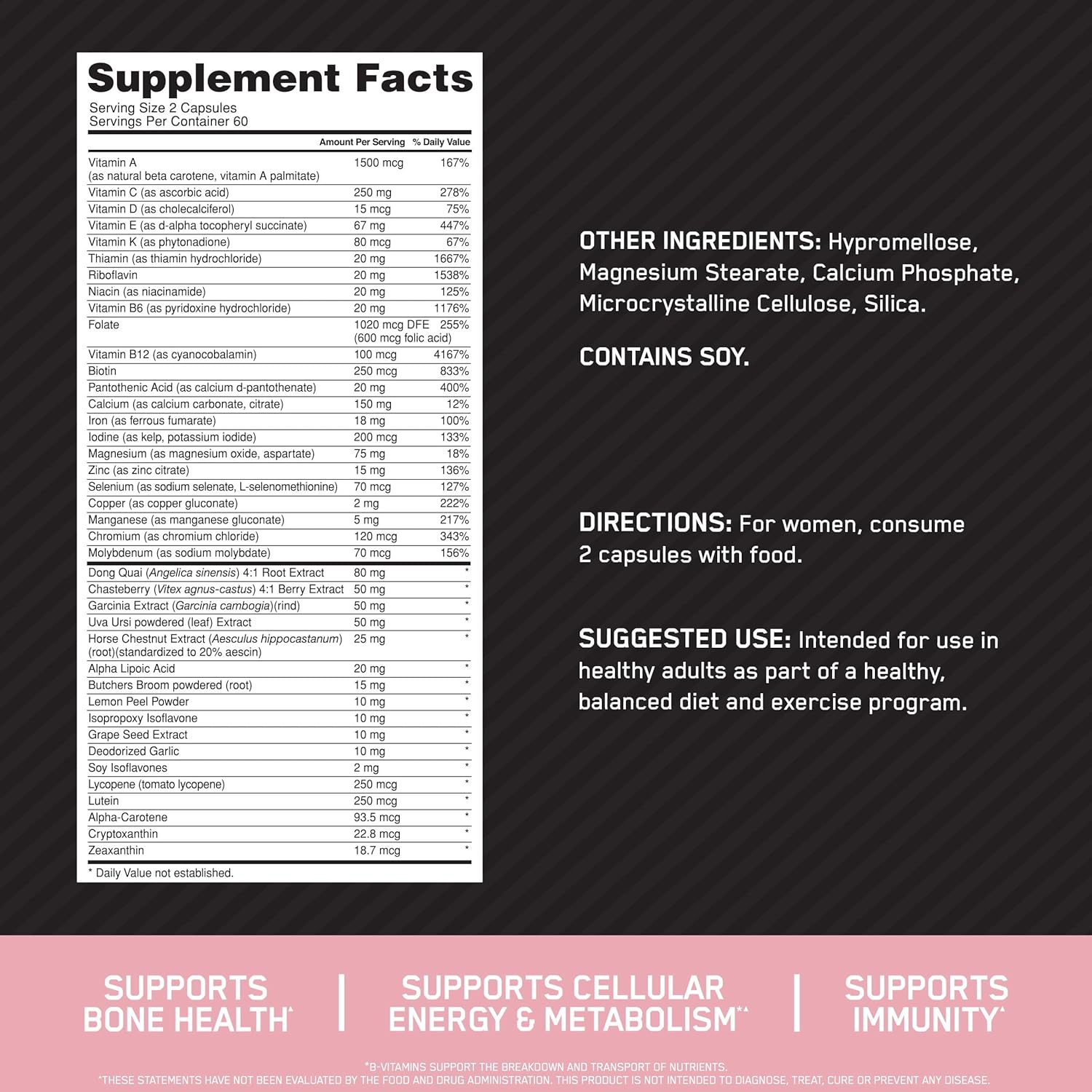 Optimum Nutrition Opti-Women Multivitamin (50 Nutrients for Women’s Health, 120 Capsules)