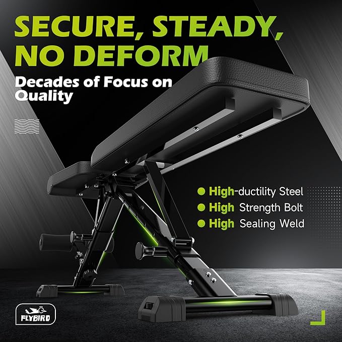 FLYBIRD Adjustable Weight Bench – Multi-Purpose, Foldable for Home Gym