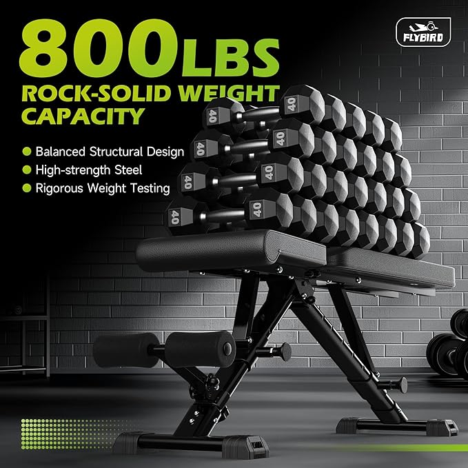 FLYBIRD Adjustable Weight Bench – Multi-Purpose, Foldable for Home Gym