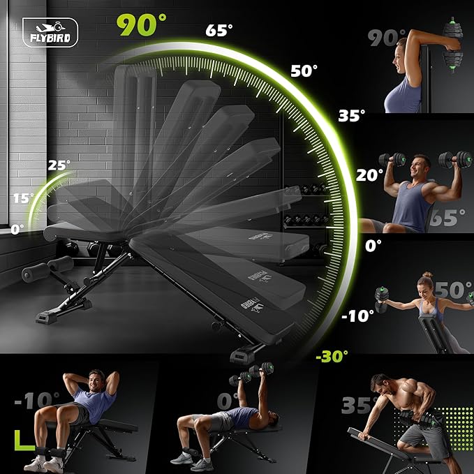 FLYBIRD Adjustable Weight Bench – Multi-Purpose, Foldable for Home Gym