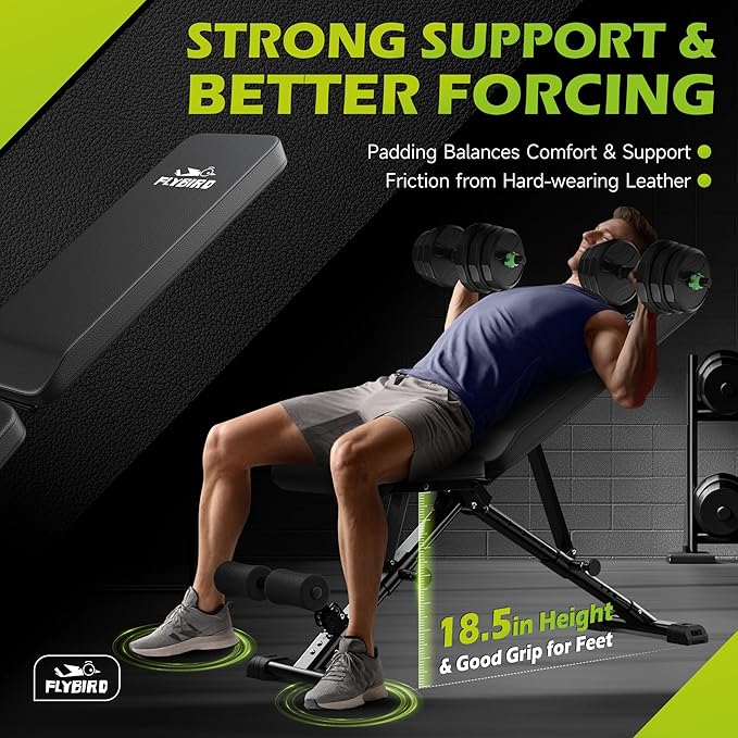 FLYBIRD Adjustable Weight Bench – Multi-Purpose, Foldable for Home Gym